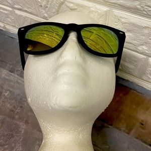 Pair of men’s black frame, mirrored lens sunglasses